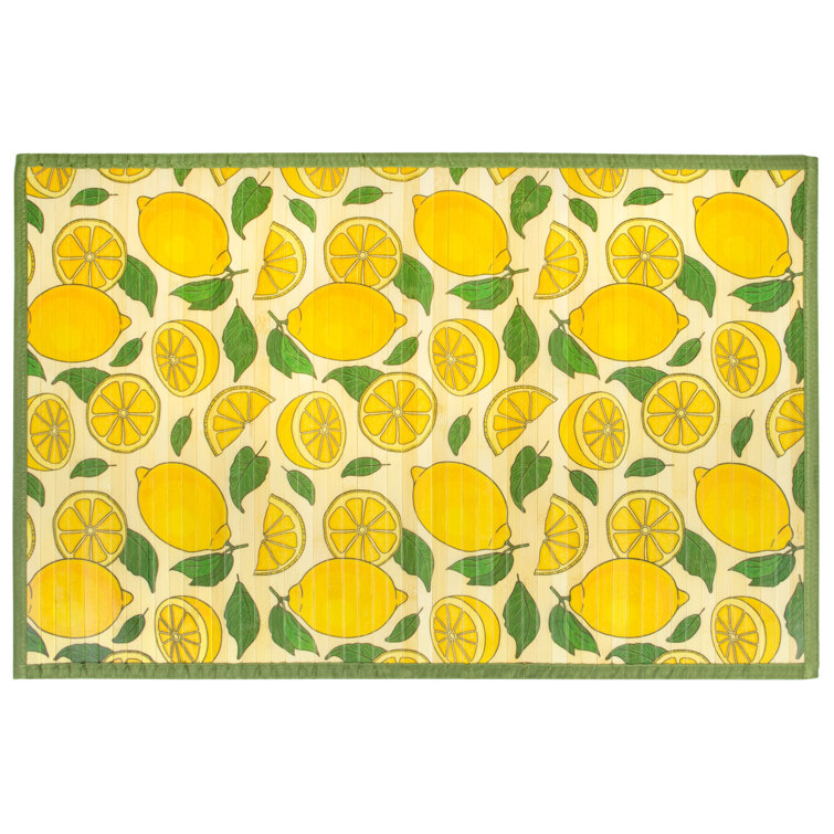 Rosalind Wheeler Mayra Laser Printed Split Bamboo Lemons Kitchen Mat